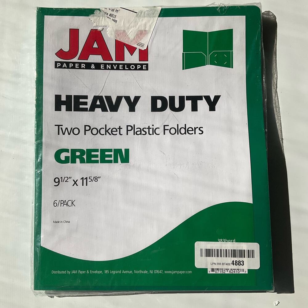 JAM Paper Heavy Duty Plastic Two Pocket Presentation Folders, Green, 6 Pack